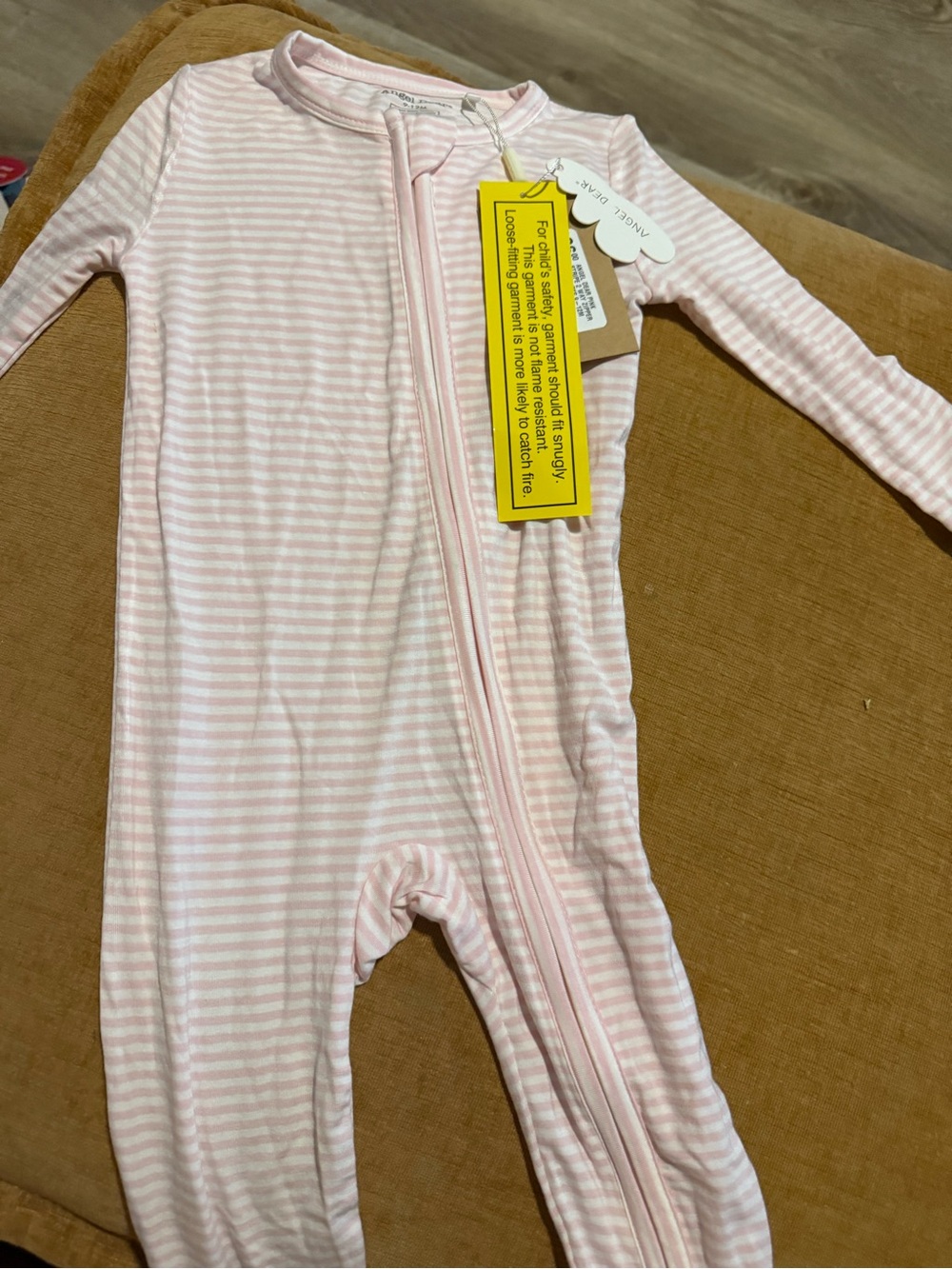 Angel Dear Pink and White Striped Zip One-Piece Footie